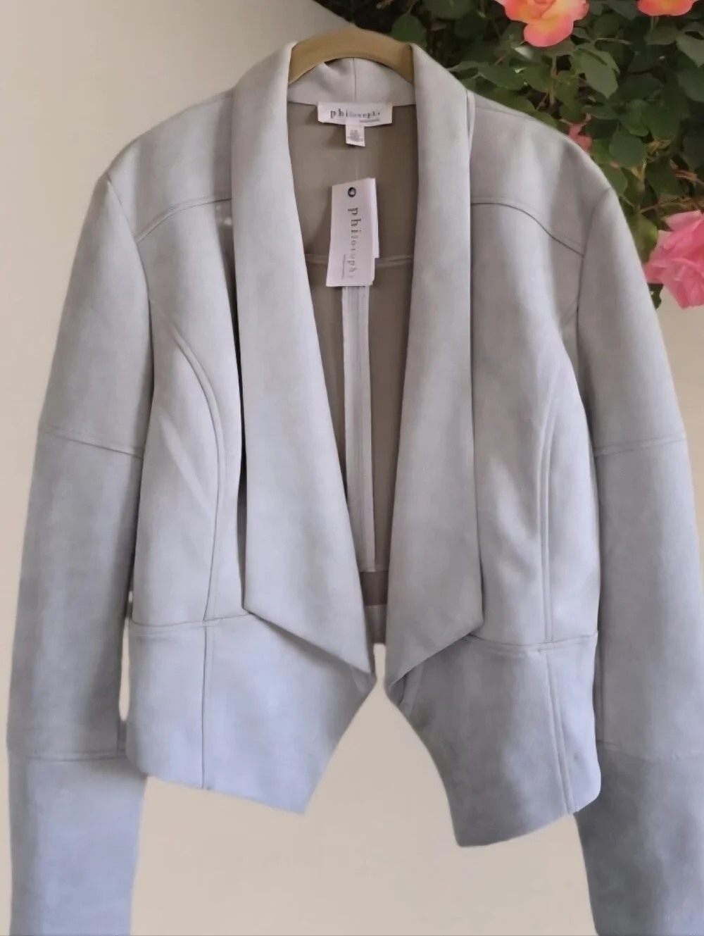 Sophisticated New Faux Suede Soft Drape Front Tailored Fit Jacket by PHILOSOPHY